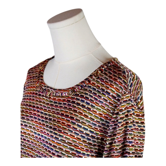 Alfred Dunner Petite Medium Multicolor Textured Top w/ Gold Chain Neck Detail - Picture 2 of 8